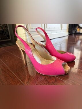 Women's Pink Slingback Peep-Toe Heels